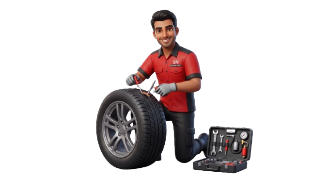 Indian roadside mechanic ready for on-road tyre repair service